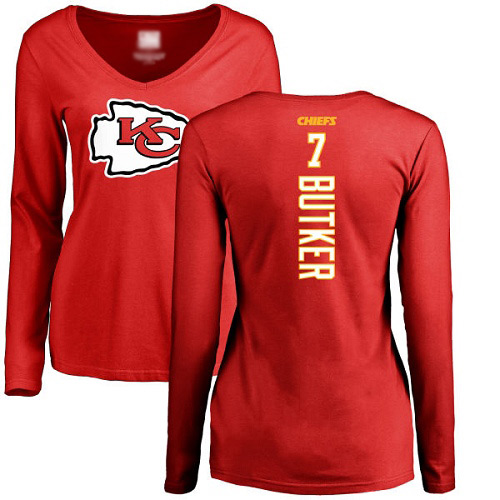 Women Football Kansas City Chiefs #7 Butker Harrison Red Backer Slim Fit Long Sleeve T-Shirt->kansas city chiefs->NFL Jersey